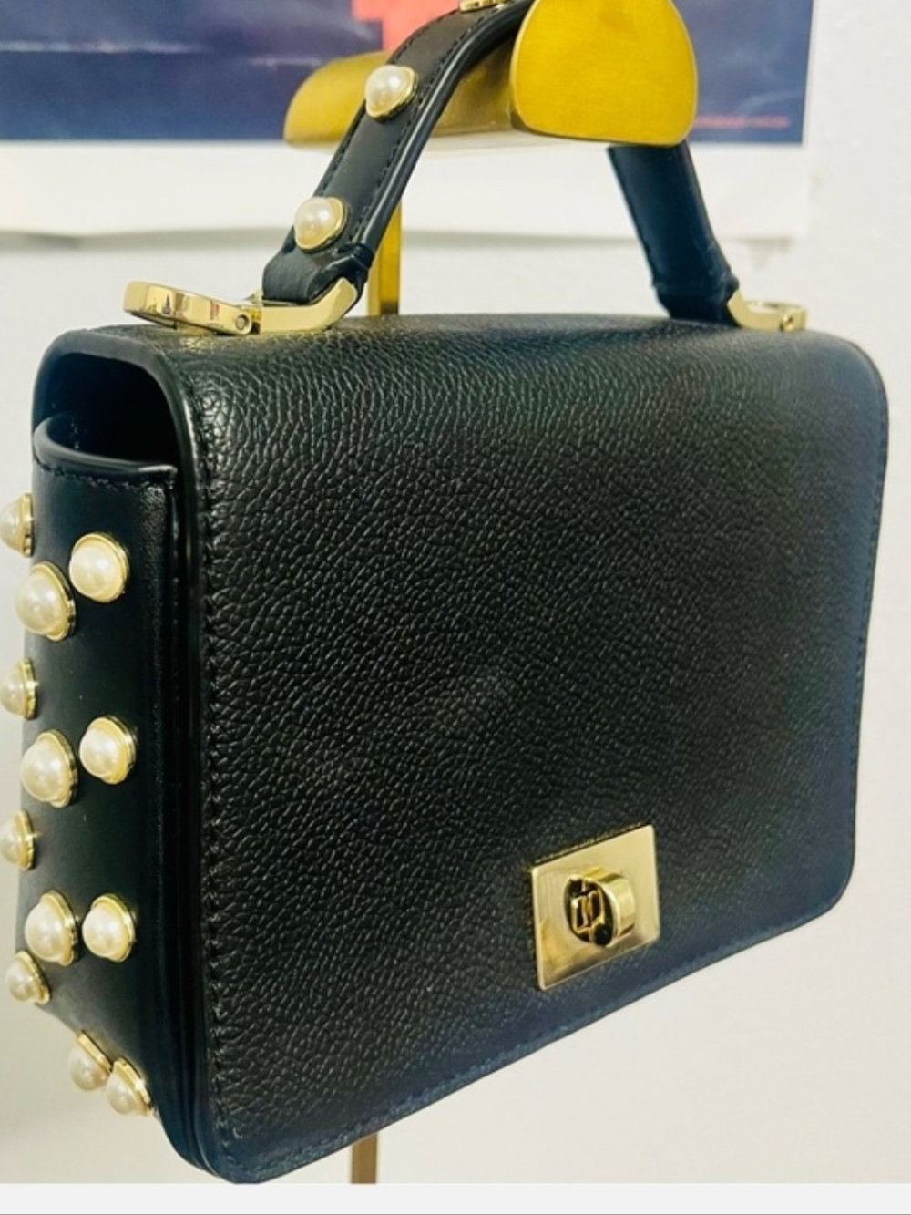 Kate Spade Serrano Place Pearl Maisie Hand Bag Crossbody Black Gold - Picture 13 of 13